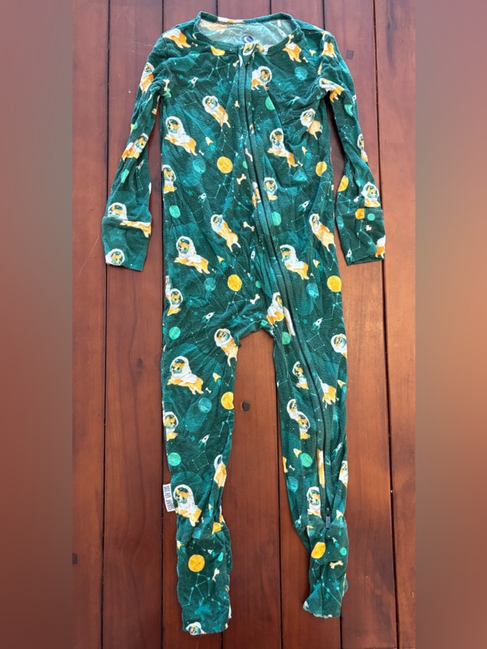 Toddler Corgi / Shiba Inu Astronaut Print Zip Footed Bamboo PJs
